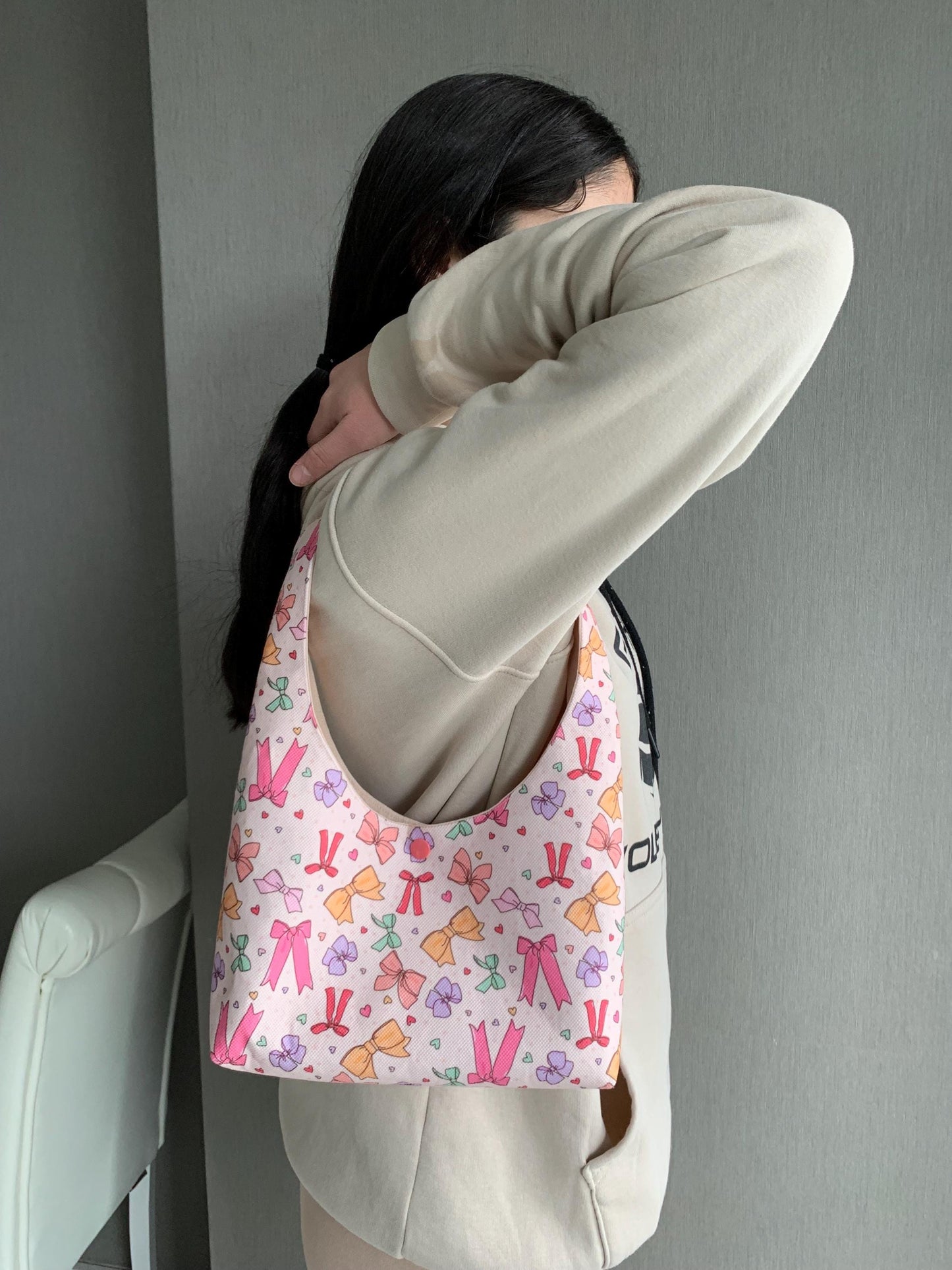 Handmade Mini Hobo Bag: Colourful Bow Fabric Shoulder Bag
