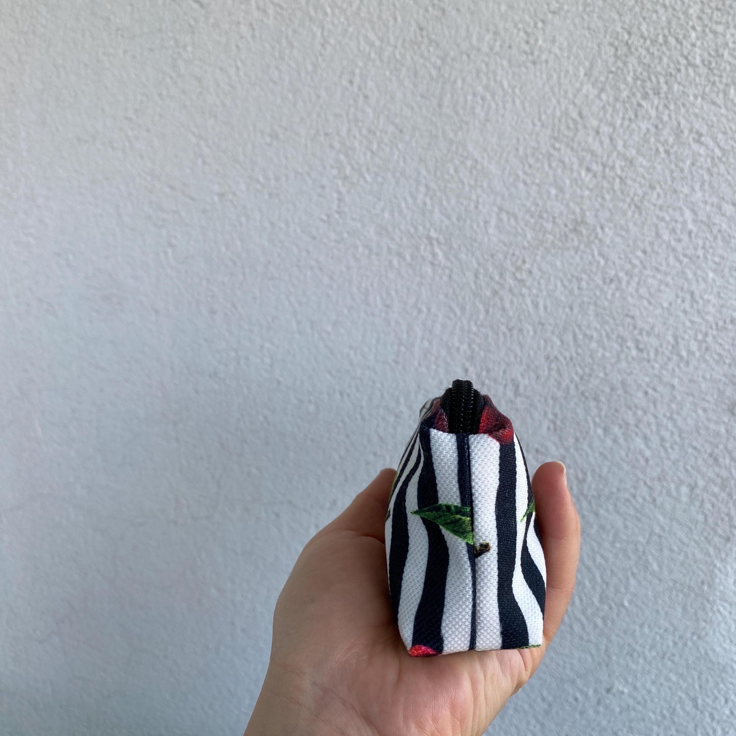 Handmade Cherry Quilted Mini Clutch: Keychain Card Wallet
