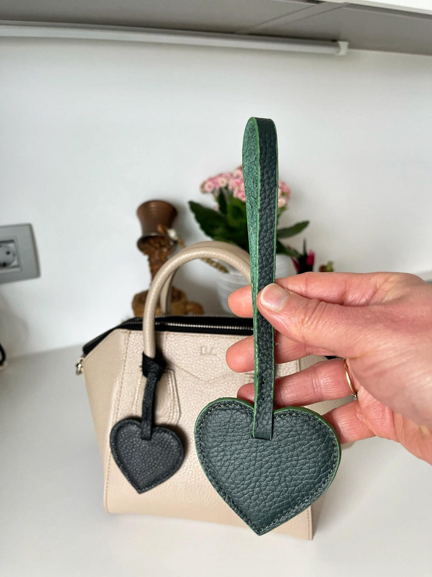 Personalized Leather Heart Bag Charm: Custom Initial Bag Accessories, Handmade Genuine Leather Bag Charms