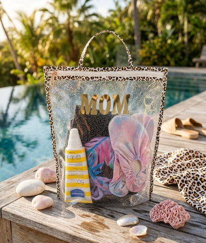 Personalized Clear Beach Bag with Custom Name Foil | Waterproof Family Travel Pouch & Wet Bag Organiser (30x40x6 cm)