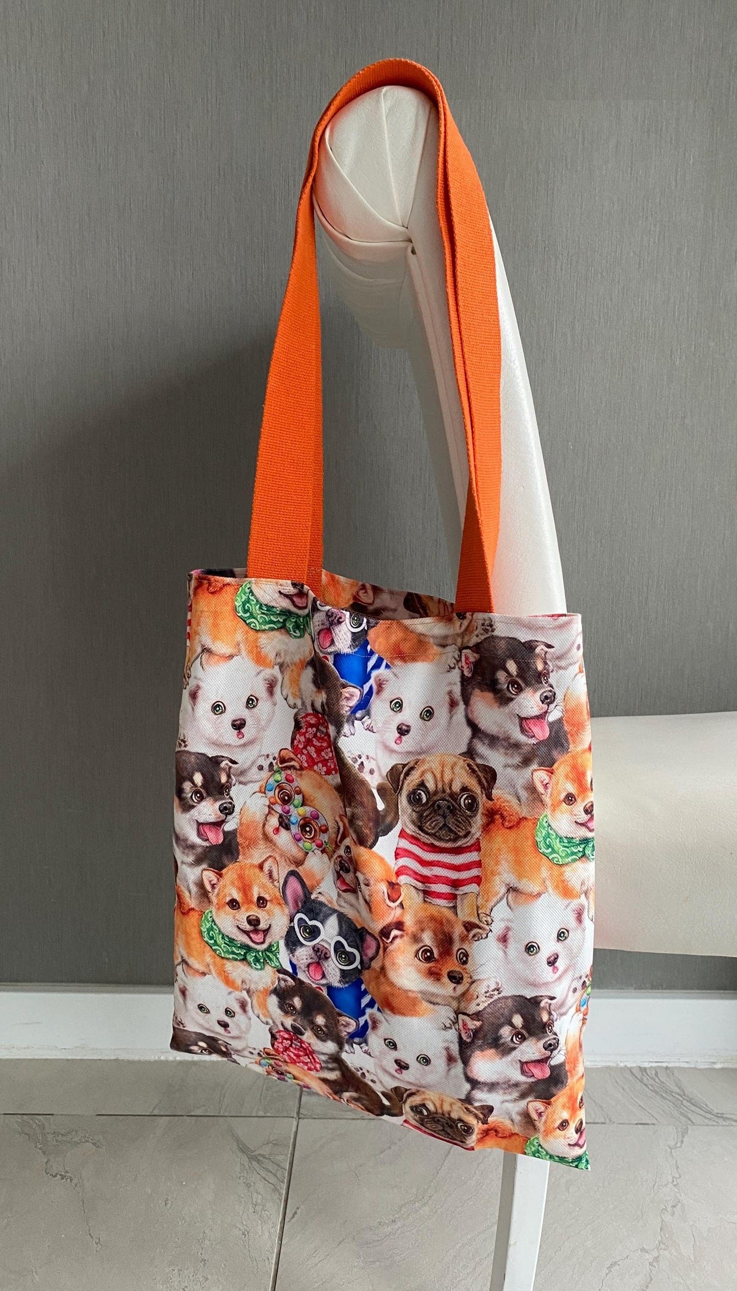 Handmade Dog Print Tote Bag: Organic Cotton Animal Lover Gift