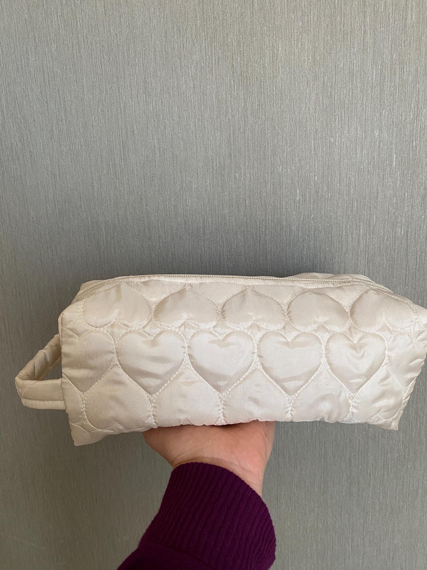 Handmade Oversized Quilted Heart Makeup Bag: Travel Cosmetic Pouch