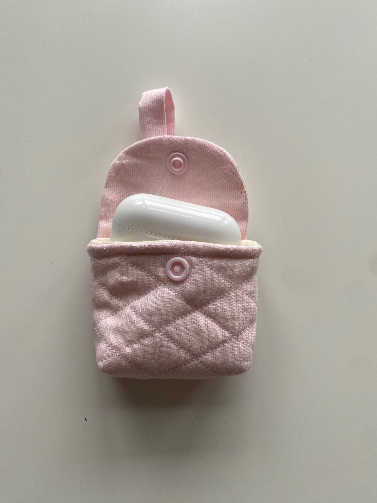 Pink Quilted Coin Purse with Heart Button - Handmade Mini Pouch