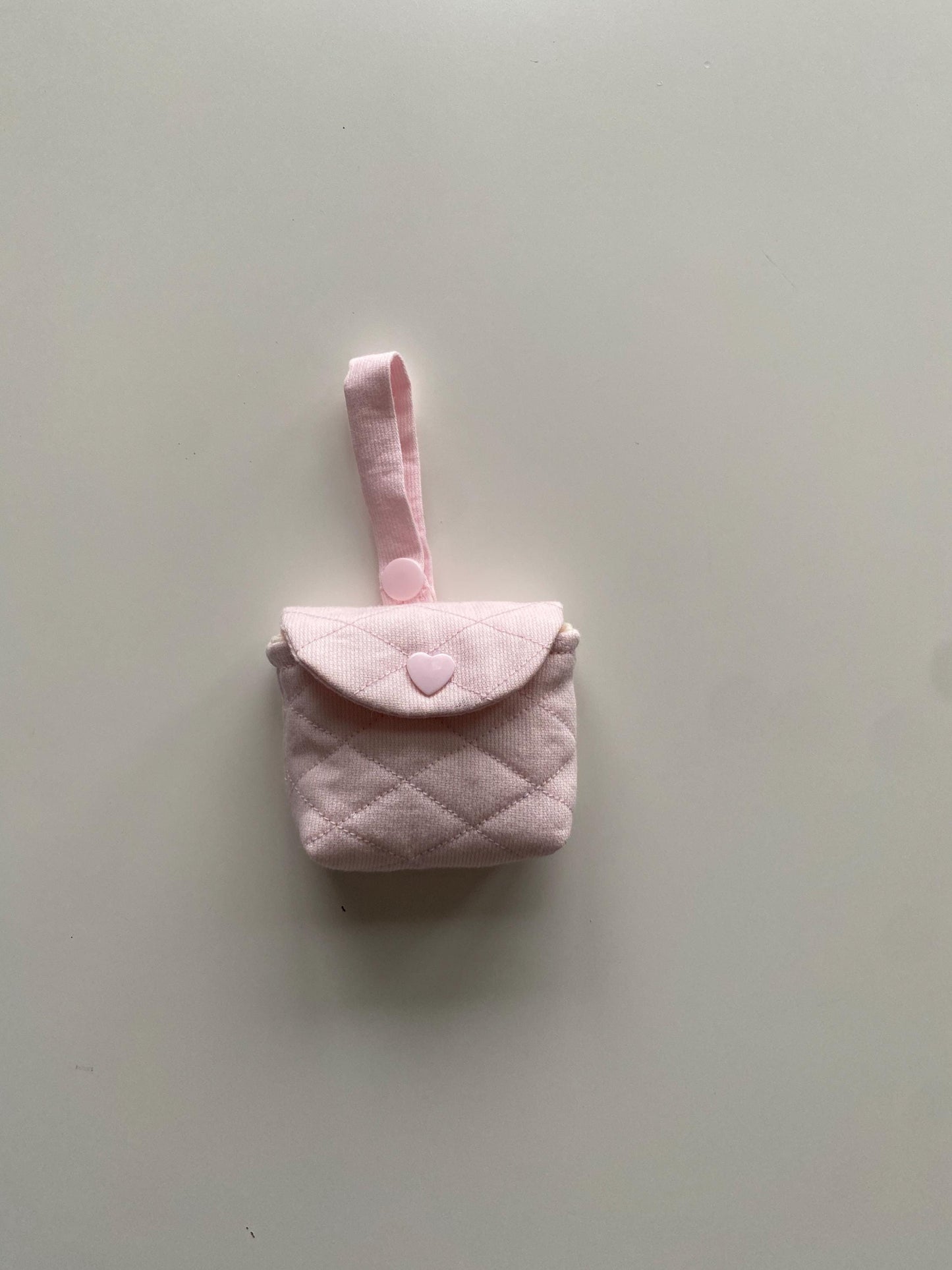 Pink Quilted Coin Purse with Heart Button - Handmade Mini Pouch