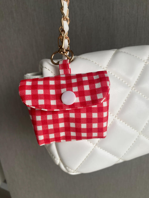 Handmade Blue Gingham AirPods Pouch: Aesthetic Puffy Earbud Case with Snap Padded Tech Accessory Cute Gift for Her