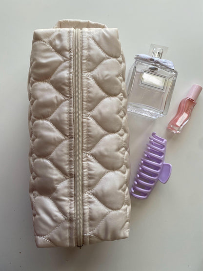Handmade Oversized Quilted Heart Makeup Bag: Travel Cosmetic Pouch