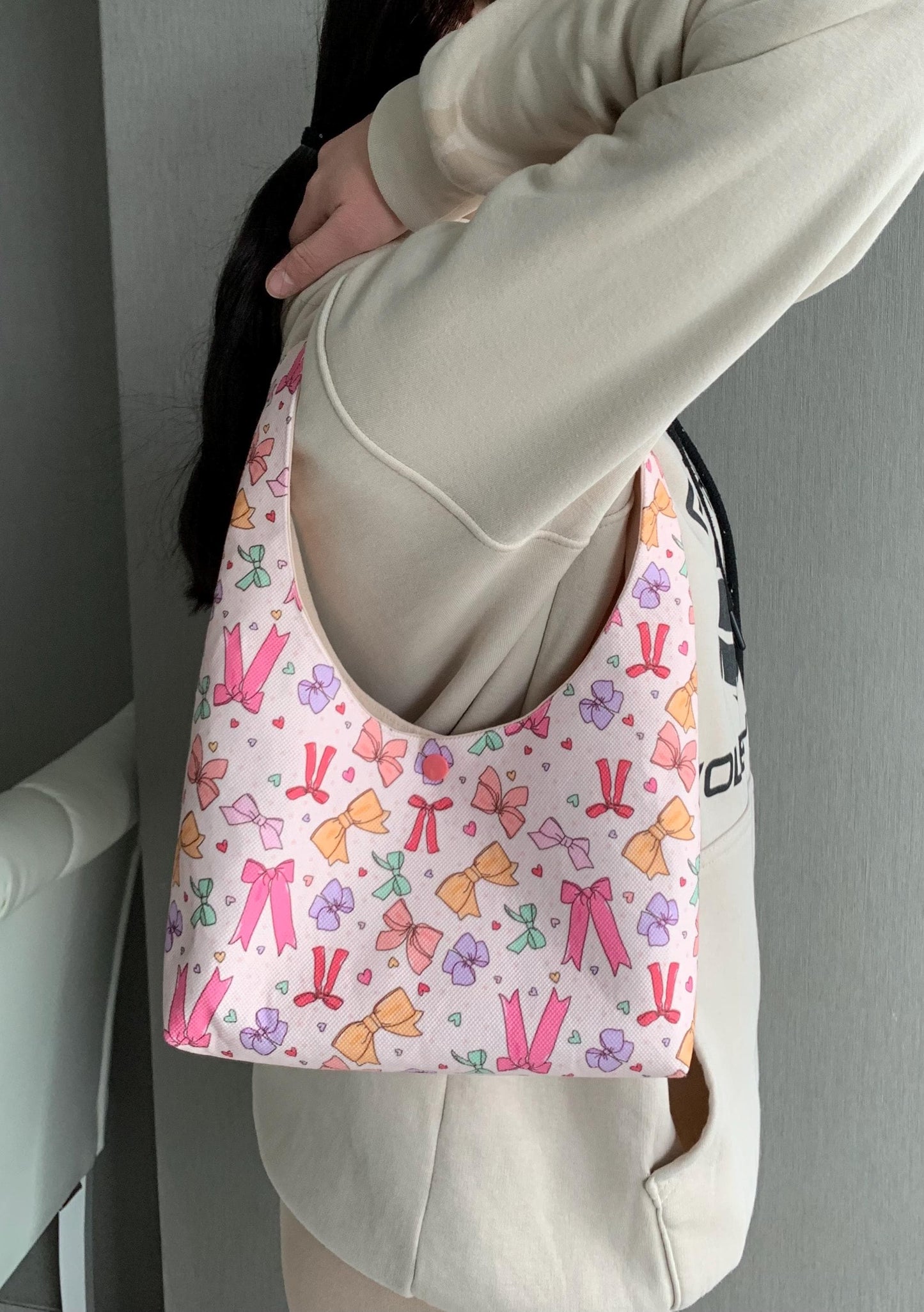 Handmade Mini Hobo Bag: Colourful Bow Fabric Shoulder Bag