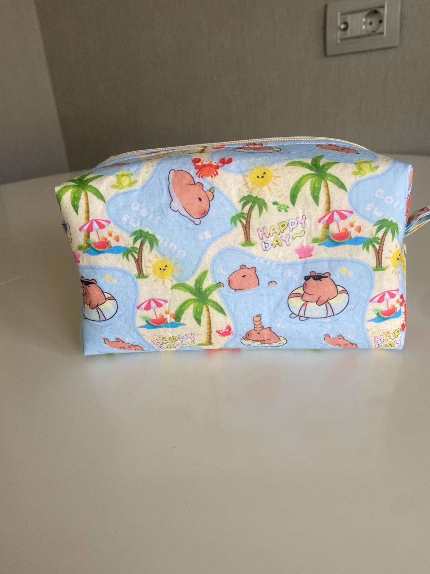 Handmade Capybara Makeup Bag: Large Travel Cosmetic Pouch