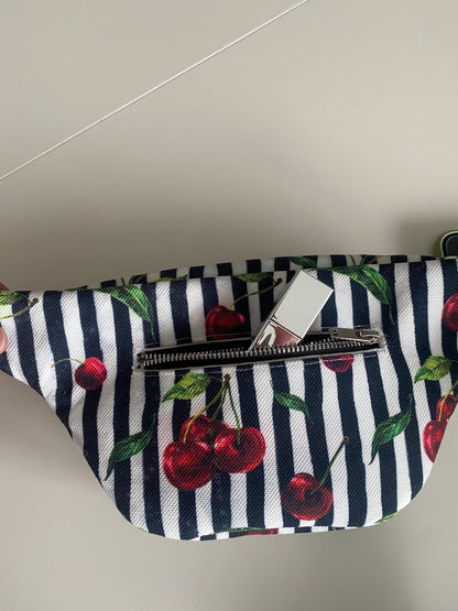 Handmade Cherry Striped Fanny Pack: Vegan Linen Belt Bag