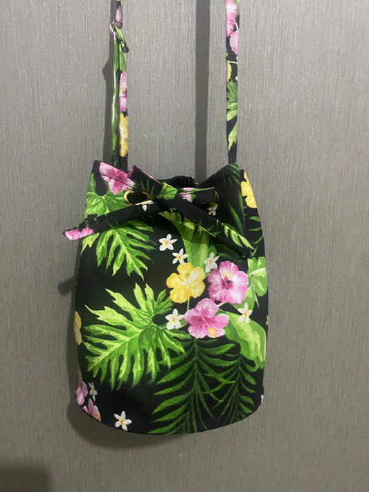 Handmade Floral Linen Padded Bucket Bag: Cottagecore Bow Purse