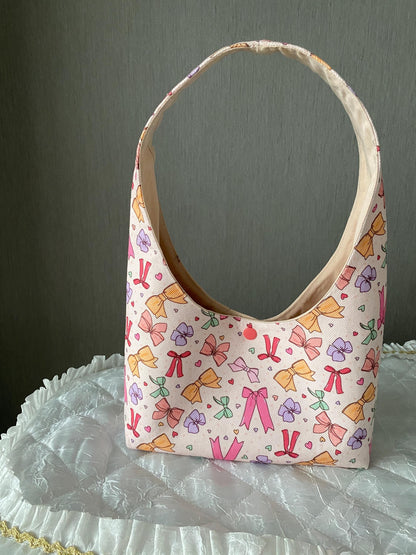 Handmade Mini Hobo Bag: Colourful Bow Fabric Shoulder Bag