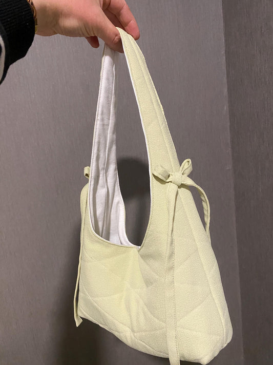 Handmade Light Green Quilted Bow Hobo Bag: Cottagecore Shoulder Purse