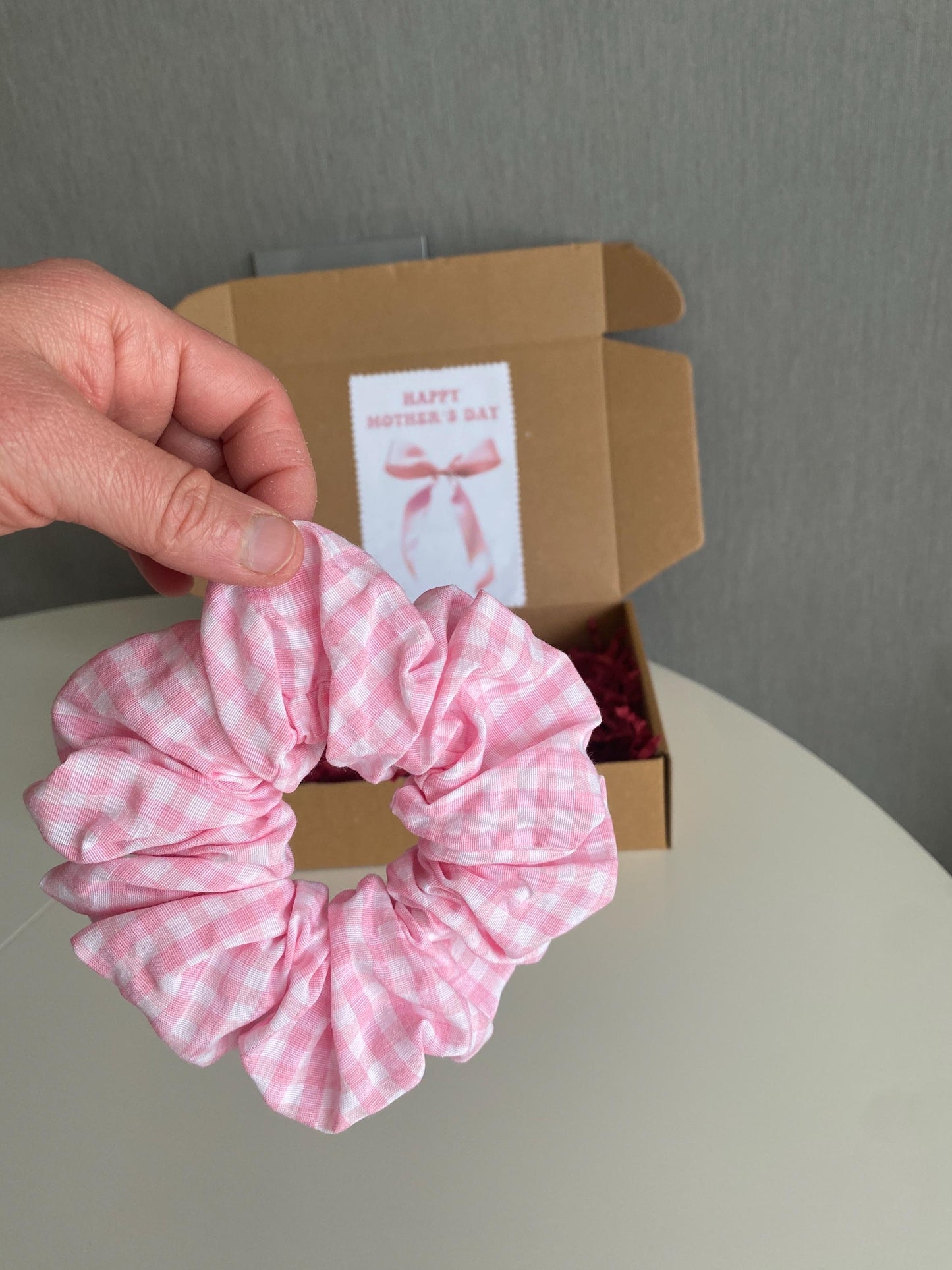Pink Gingham Quilted Mini Zipper Pouch with Bow - Gift Box
