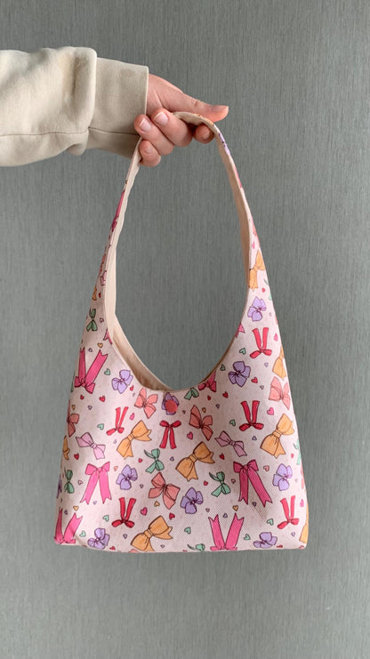 Handmade Mini Hobo Bag: Colourful Bow Fabric Shoulder Bag