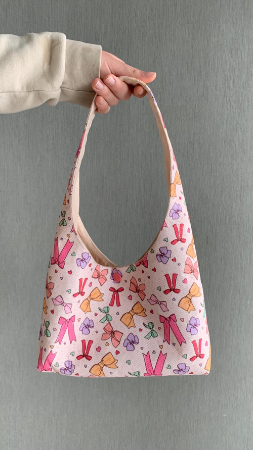Handmade Mini Hobo Bag: Colourful Bow Fabric Shoulder Bag
