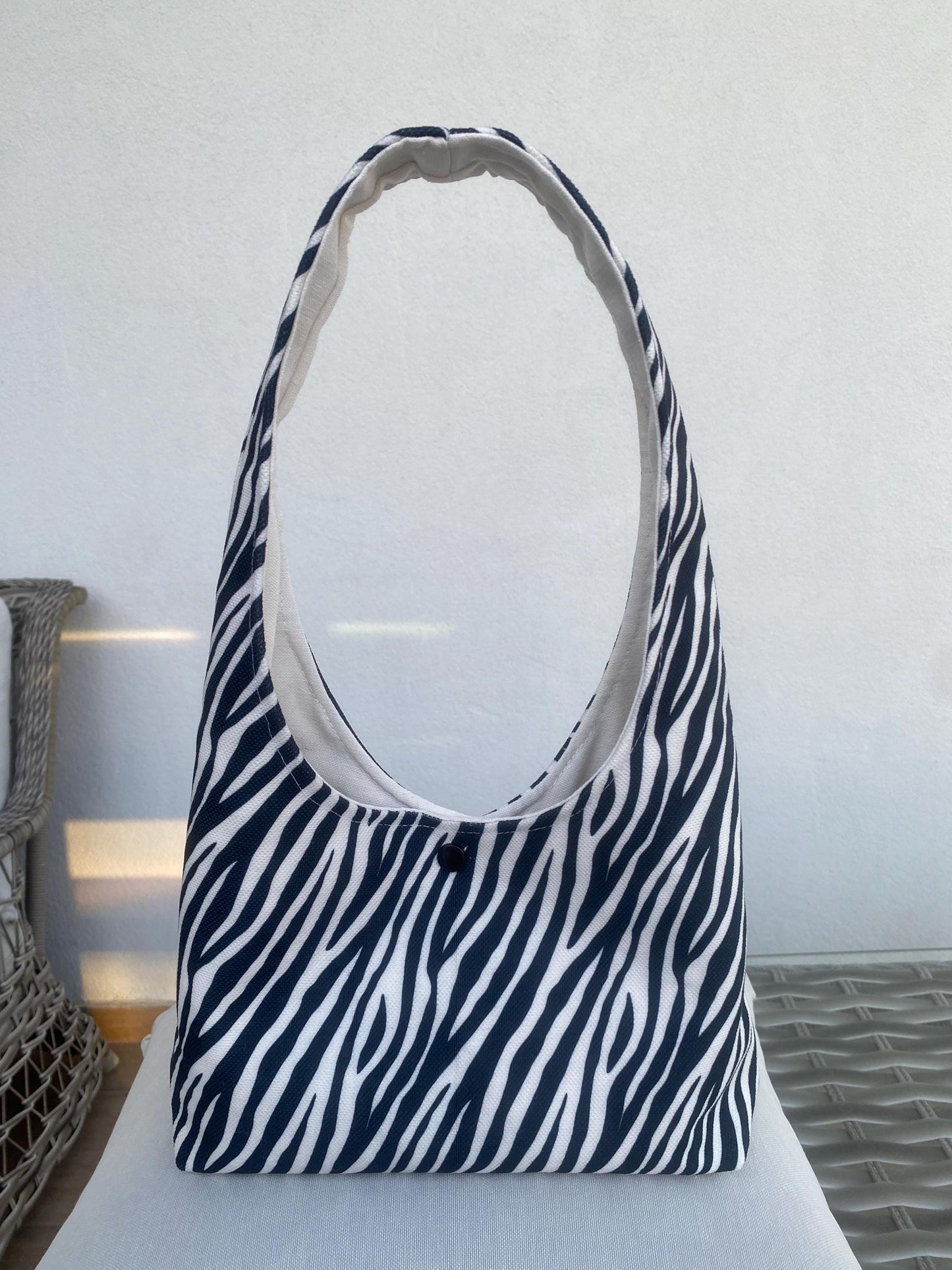 Handmade Zebra Print Hobo Bag, Linen Everyday Shoulder Bag