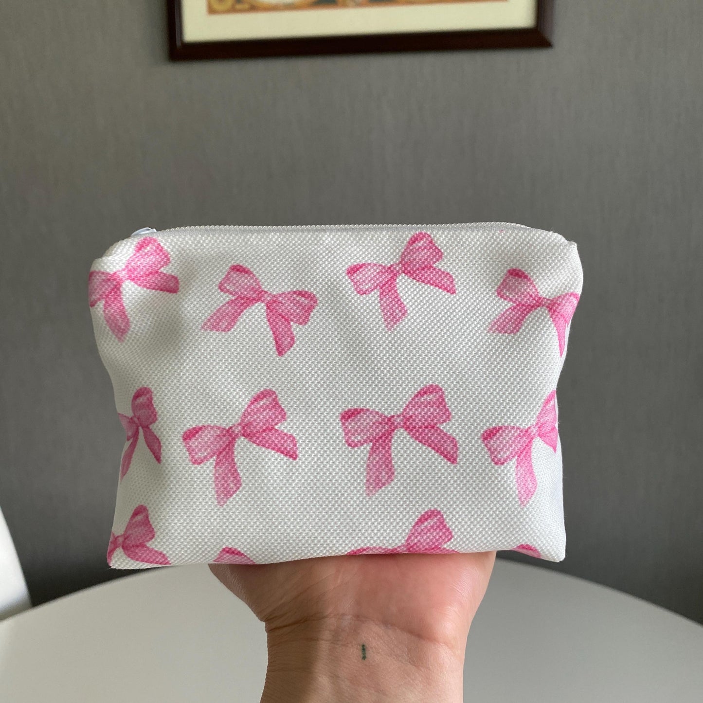 Handmade Pink Bow Mini Makeup Bag Gift for Bridesmaid Coquette Puffy Mini Bag Zipper Pouch Keychain Bag Cosmetic Pouch Wallet Pouch for Her