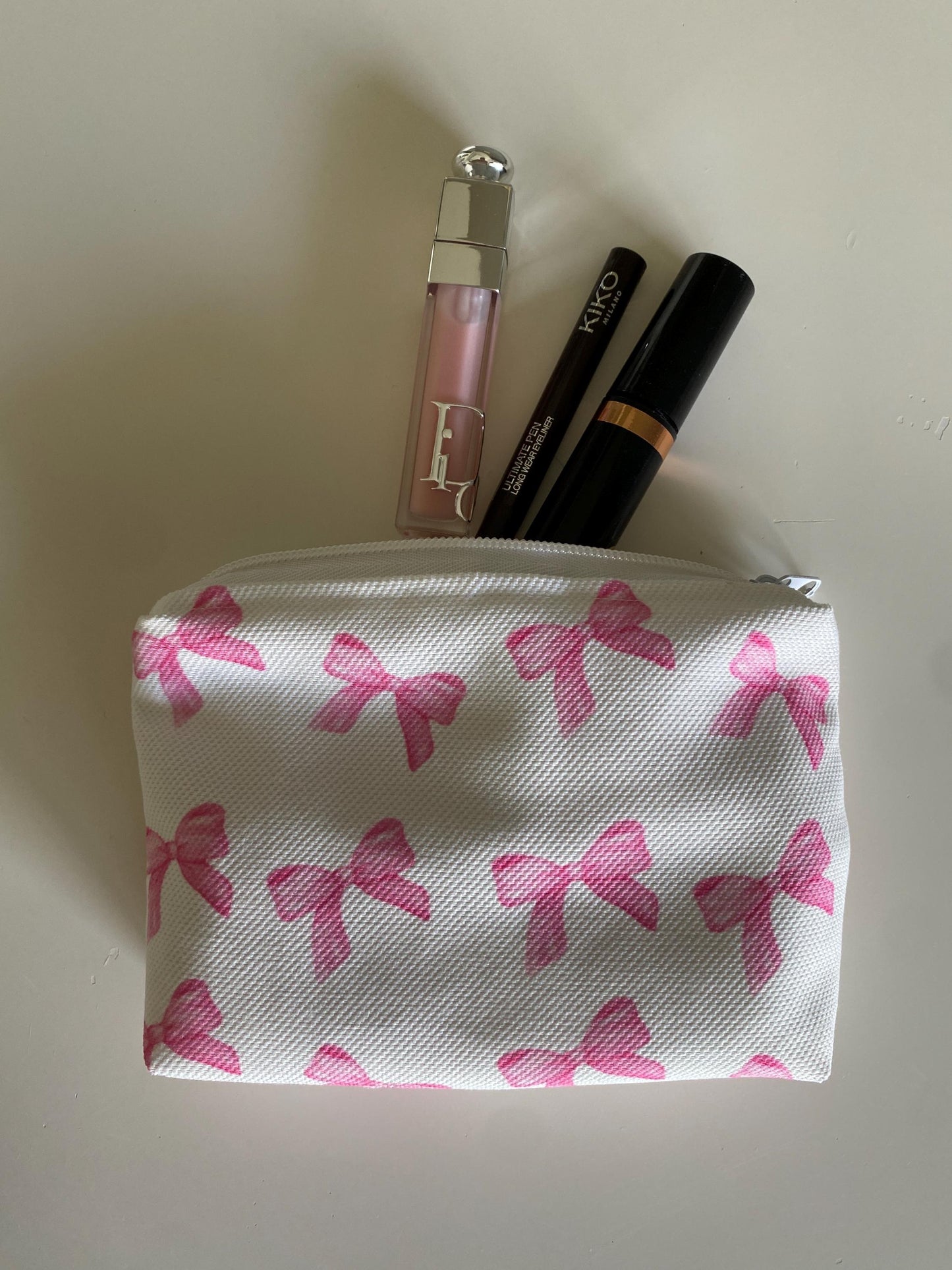 Handmade Pink Bow Mini Makeup Bag Gift for Bridesmaid Coquette Puffy Mini Bag Zipper Pouch Keychain Bag Cosmetic Pouch Wallet Pouch for Her