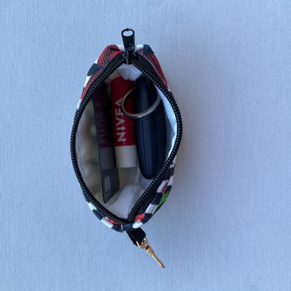 Handmade Cherry Quilted Mini Clutch: Keychain Card Wallet