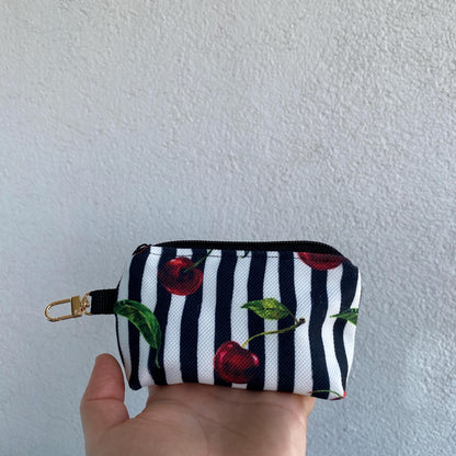 Handmade Cherry Quilted Mini Clutch: Keychain Card Wallet