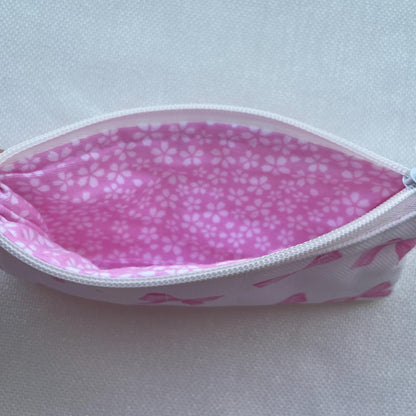 Handmade Quilted Pencil Case: Pink Bow Cotton Zipper Pouch