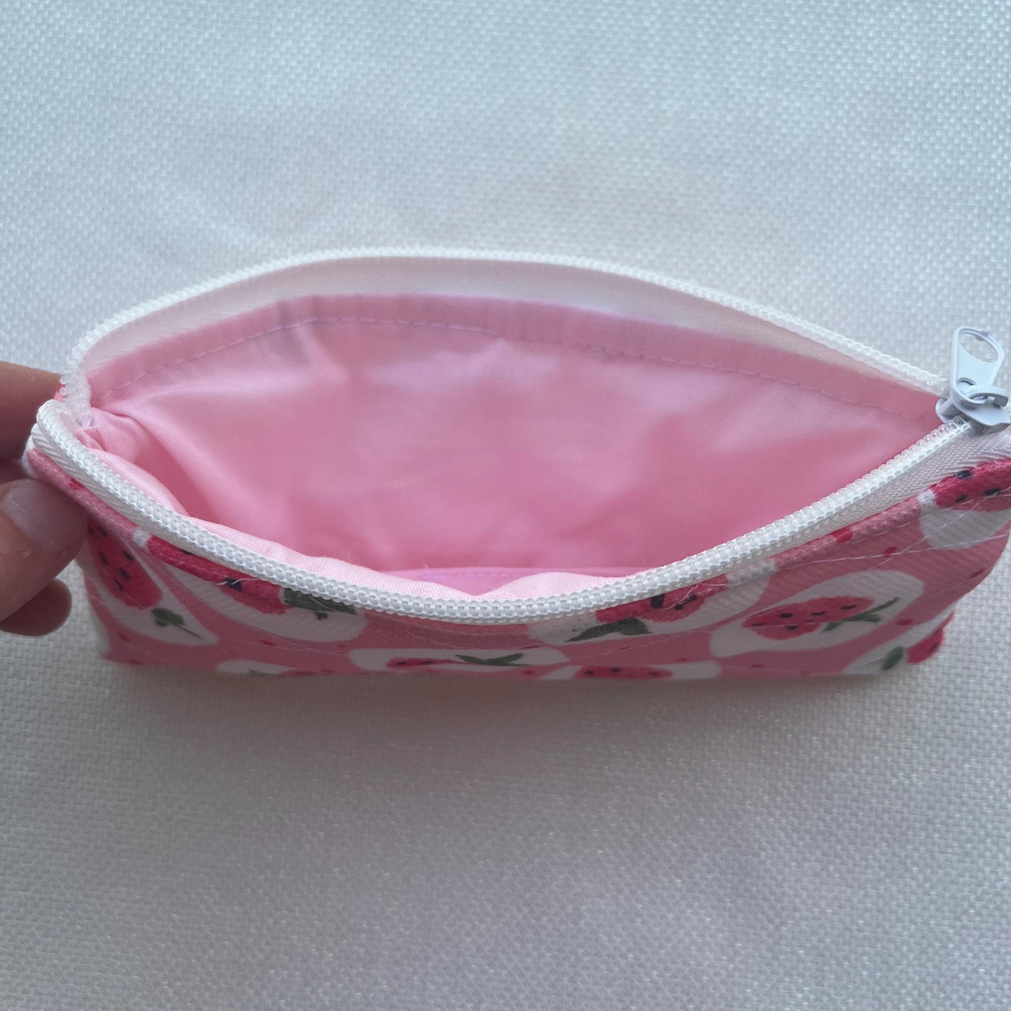 Strawberry Quilted Zipper Pouch: Handmade Cotton Pencil & Glasses Case