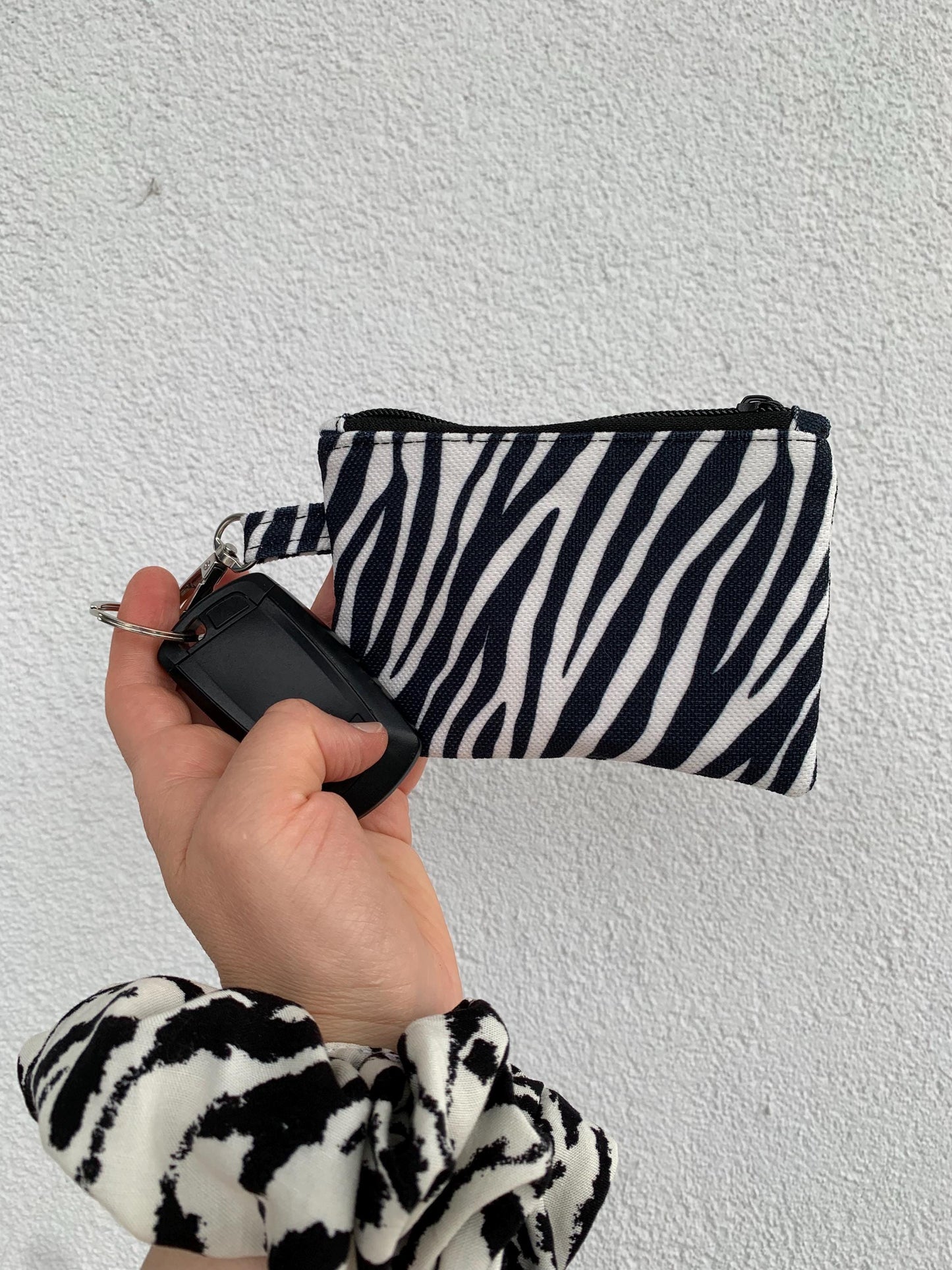Handmade Zebra Print Zipper Pouch, Gingham Lined Mini Pouch