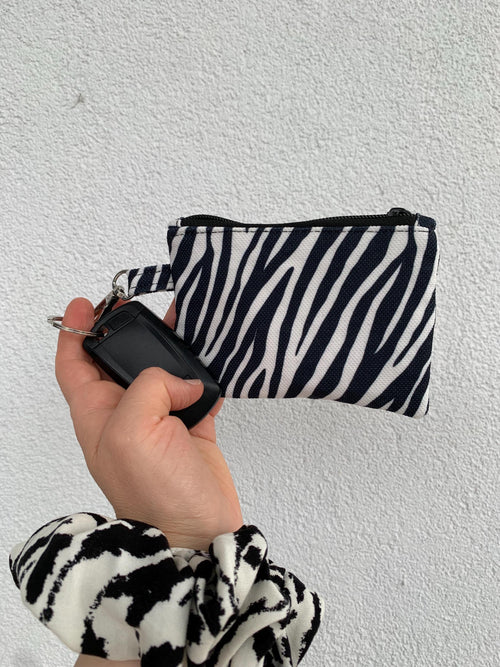 Handmade Zebra Print Zipper Pouch, Gingham Lined Mini Pouch