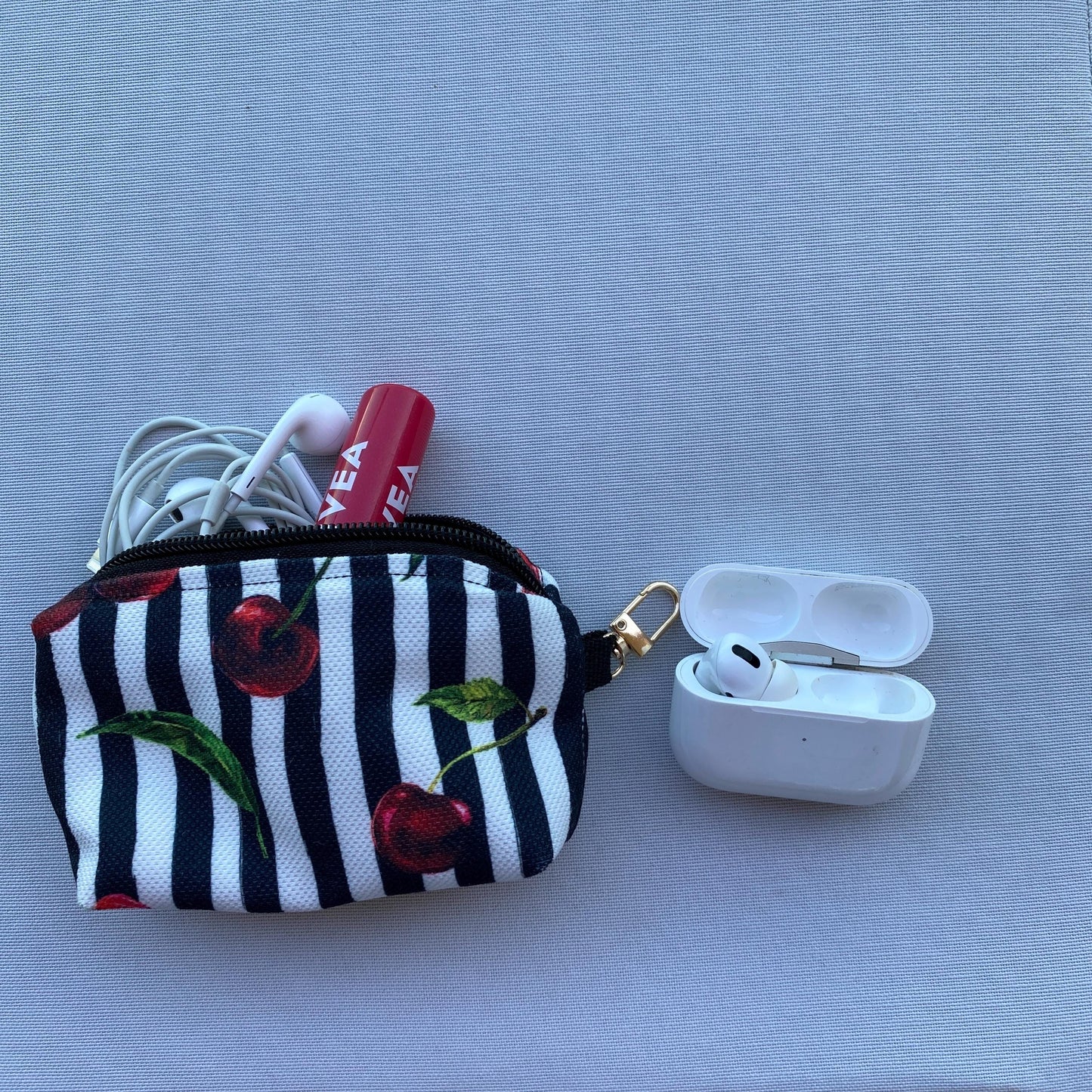 Handmade Cherry Quilted Mini Clutch: Keychain Card Wallet