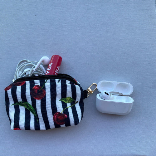 Handmade Cherry Quilted Mini Clutch: Keychain Card Wallet