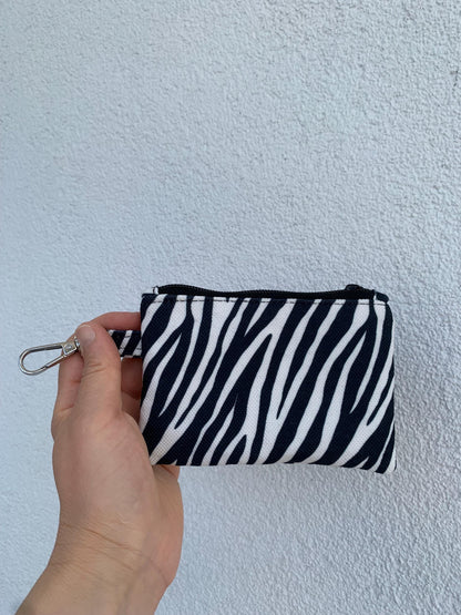 Handmade Zebra Print Zipper Pouch, Gingham Lined Mini Pouch