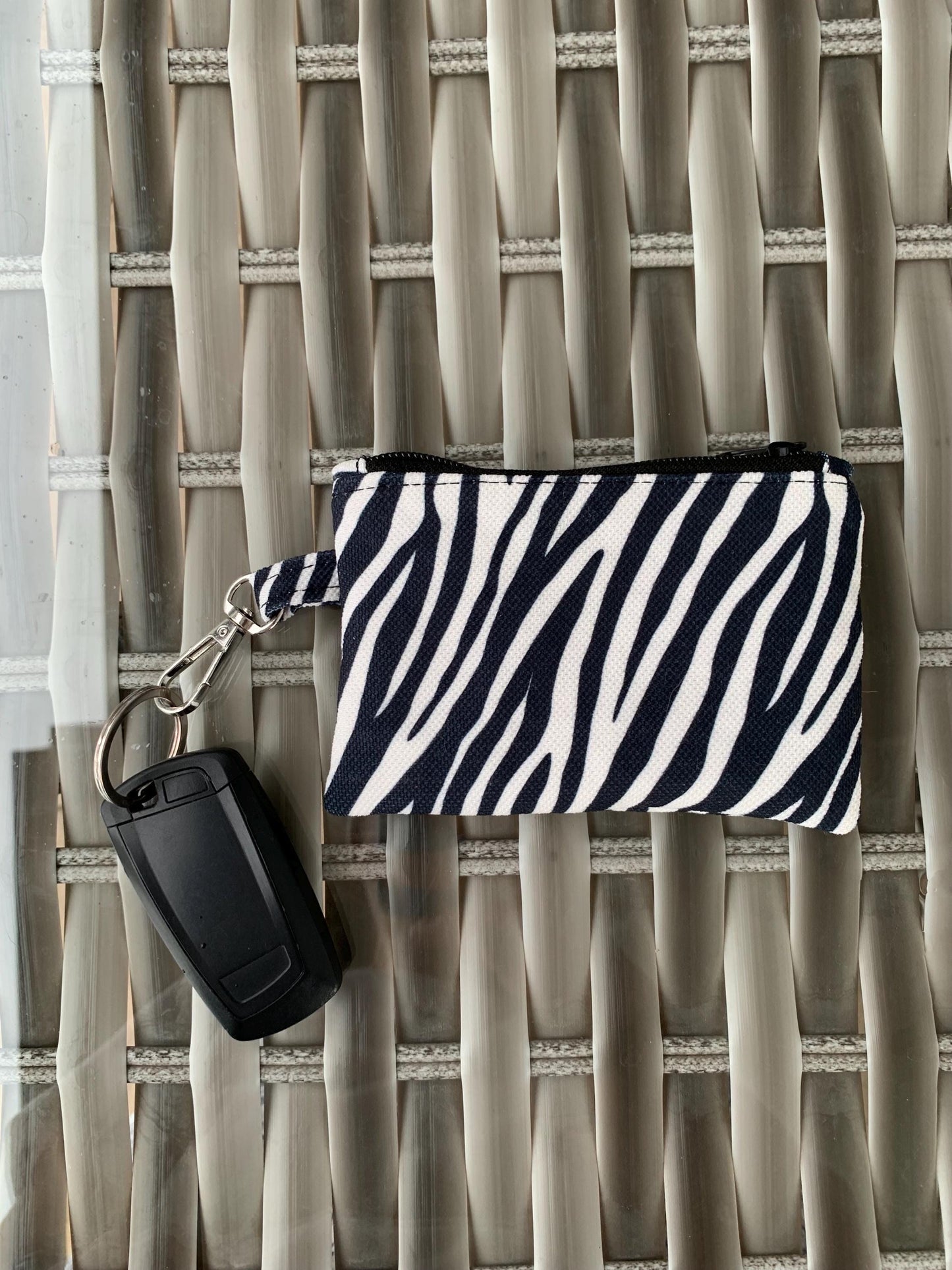 Handmade Zebra Print Zipper Pouch, Gingham Lined Mini Pouch