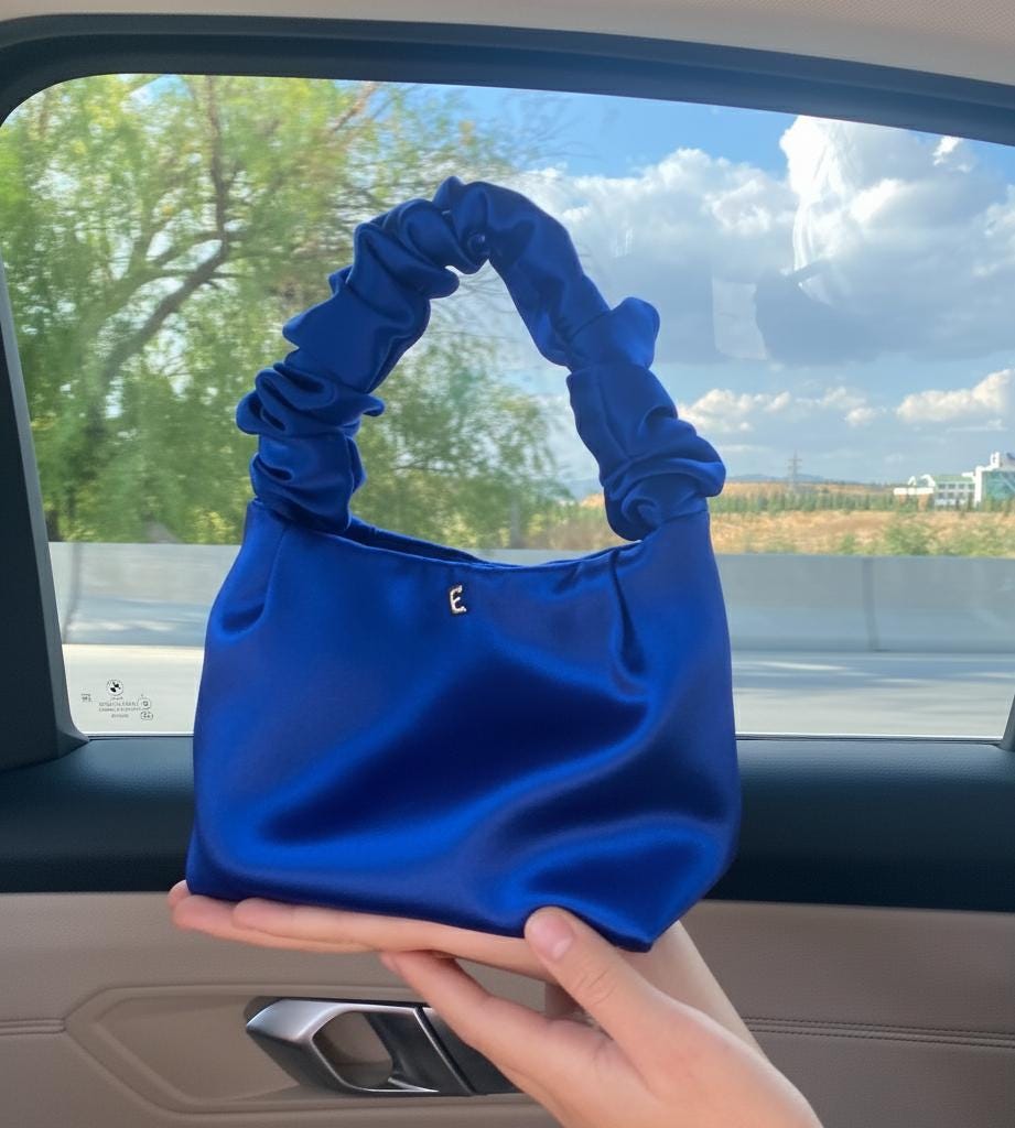 Custom Blue Luxury Satin Evening Bag Scrunchie Satin Classic Evening Statement Bag Eyecathing Dinner Satin Bag