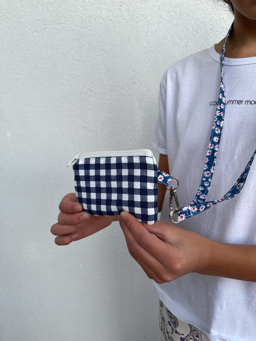Personalized Handmade Gingham Fabric Neck Wallet with Lanyard : Stylish Teacher Lanyard Wallet Easy Access Chic Gingham Wallet