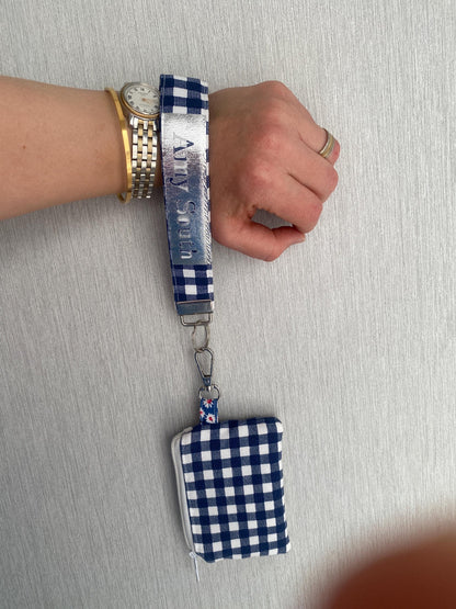 Personalized Handmade Gingham Wristlet Wallet: Checkered Minimalist ID Badge Holder Card Pouch | Small Travel Coin Purse