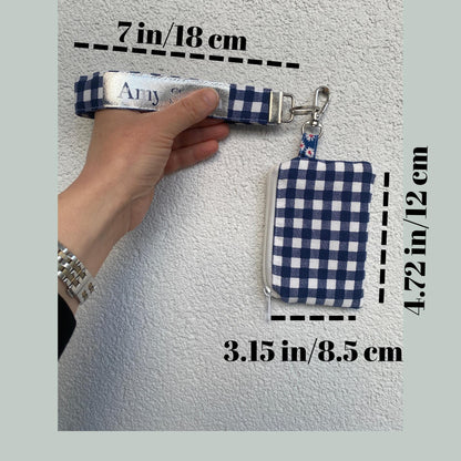 Personalized Handmade Gingham Wristlet Wallet: Checkered Minimalist ID Badge Holder Card Pouch | Small Travel Coin Purse