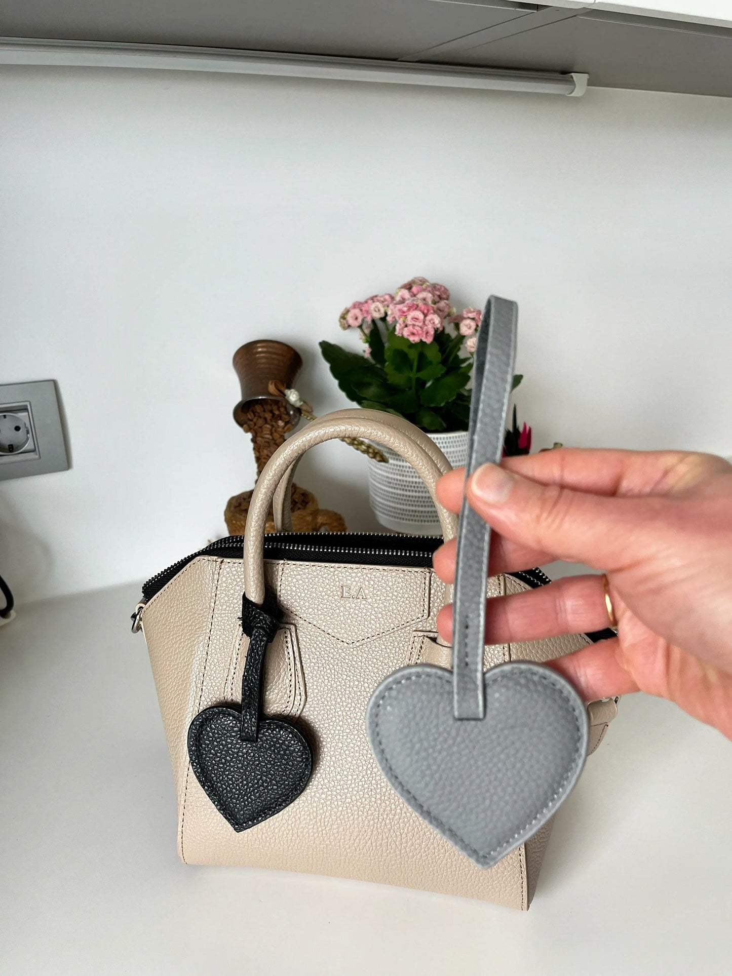 Personalized Leather Heart Bag Charm: Custom Initial Bag Accessories, Handmade Genuine Leather Bag Charms