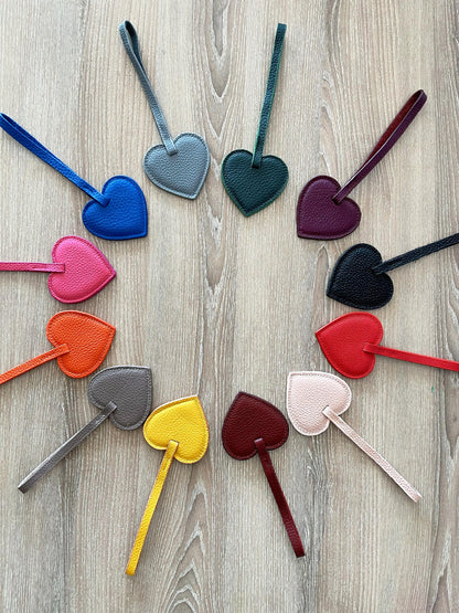 Personalized Leather Heart Bag Charm: Custom Initial Bag Accessories, Handmade Genuine Leather Bag Charms
