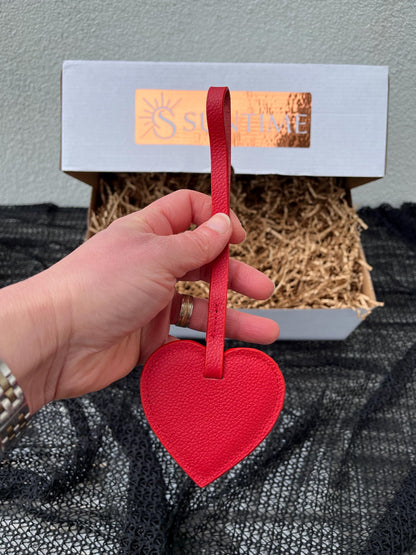 Personalized Red Genuine Leather Gift Set: Custom Genuine Leather Mink Shoulder Bag, Card Holder, Mini Makeup Bag, Heart Charm
