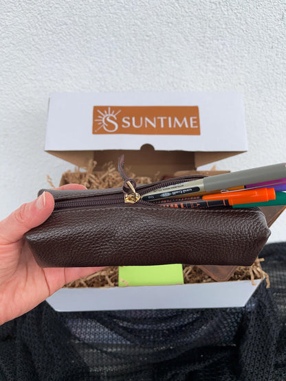 Personalized Leather Gift Set for Men: Custom Embossed Wallet, Initials Pen Case Set, Luxury Birthday Gift