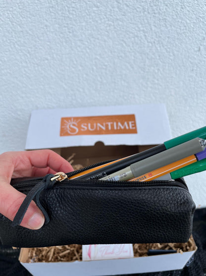 Personalized Black Genuine Leather Gift Set for Men: Custom Embossed Wallet, Initials Pen Case Set, Luxury Birthday Gift