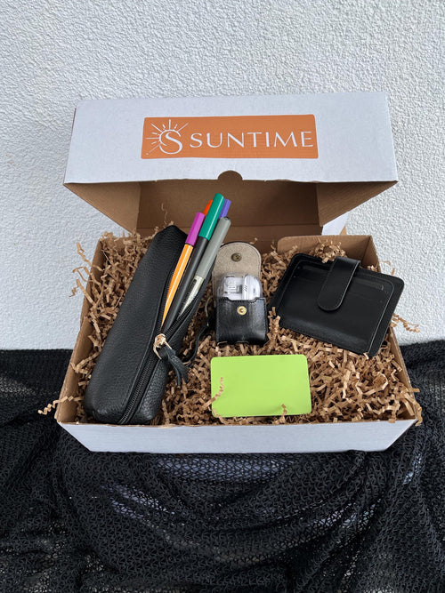 Personalized Black Genuine Leather Gift Set for Men: Custom Embossed Wallet, Initials Pen Case Set, Luxury Birthday Gift