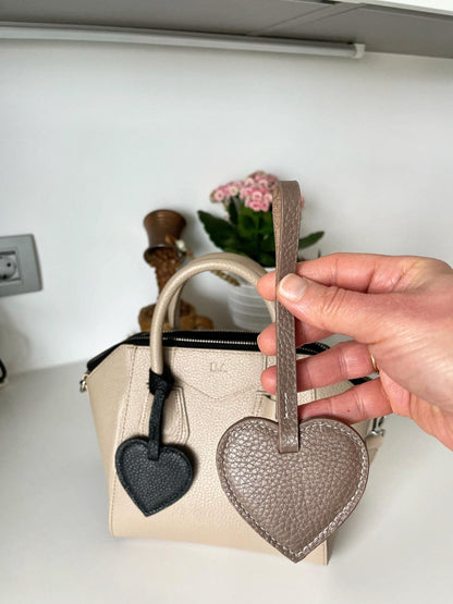 Personalized Leather Heart Bag Charm: Custom Initial Bag Accessories, Handmade Genuine Leather Bag Charms
