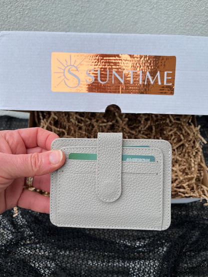 Personalized Grey Leather Gift Set for Mom: Custom Genuine Leather Handbag Matching Card Holder,Mini Makeup Bag  Heart Bag Charm