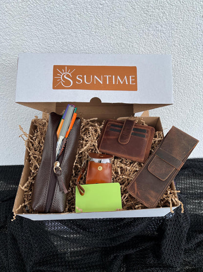 Personalized Leather Gift Set for Men: Custom Embossed Wallet, Initials Pen Case Set, Luxury Birthday Gift