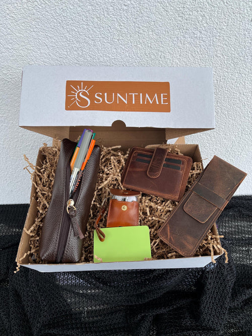 Personalized Leather Gift Set for Men: Custom Embossed Wallet, Initials Pen Case Set, Luxury Birthday Gift