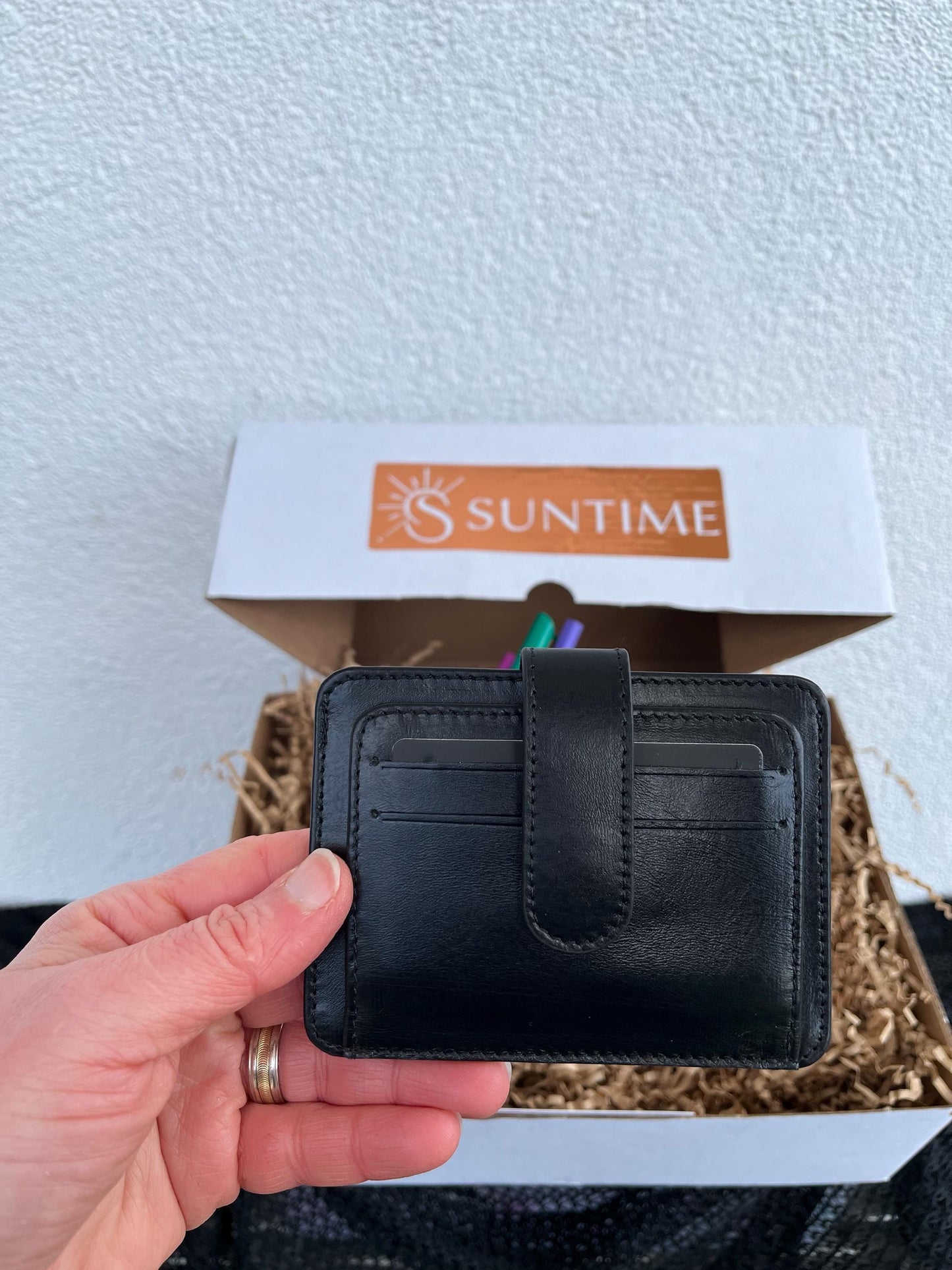 Personalized Black Genuine Leather Gift Set for Men: Custom Embossed Wallet, Initials Pen Case Set, Luxury Birthday Gift